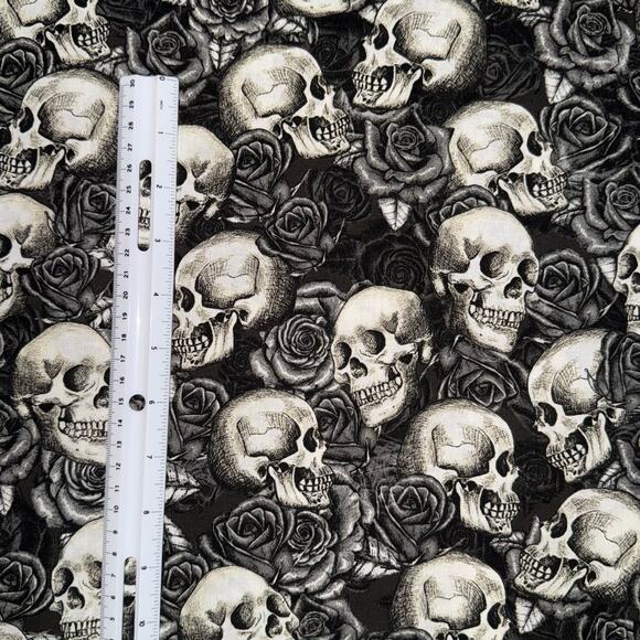 Grayscale Skulls & Roses Cotton Fabric - 7/8 Yard - Halloween - Picture 3 of 6